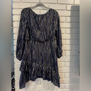 SALONI Midnight Blue, Silver and Gold Ruffle Dress size US 8